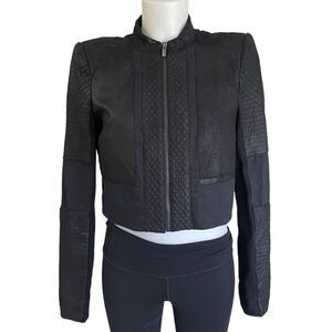 BCBGMAXAZRIA Women's Joshua‎ Quilted Moto Cropped Full Zip Jacket Black Sz S NEW